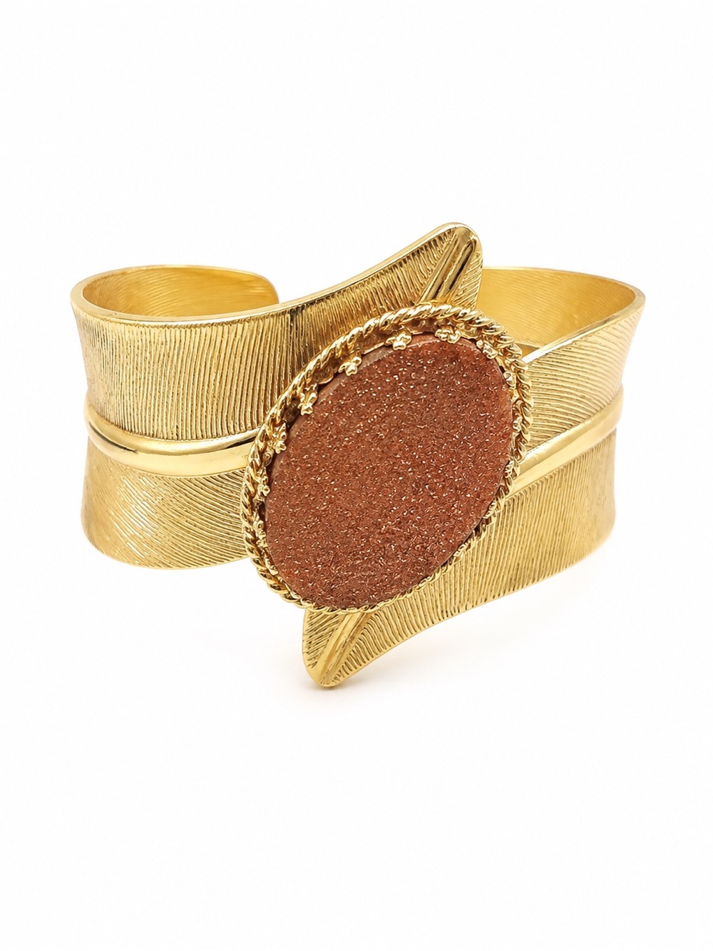 Vintage Gold Tone Cuff Bracelet Dusty Rose Mauve Druzy Statement Open Cuff